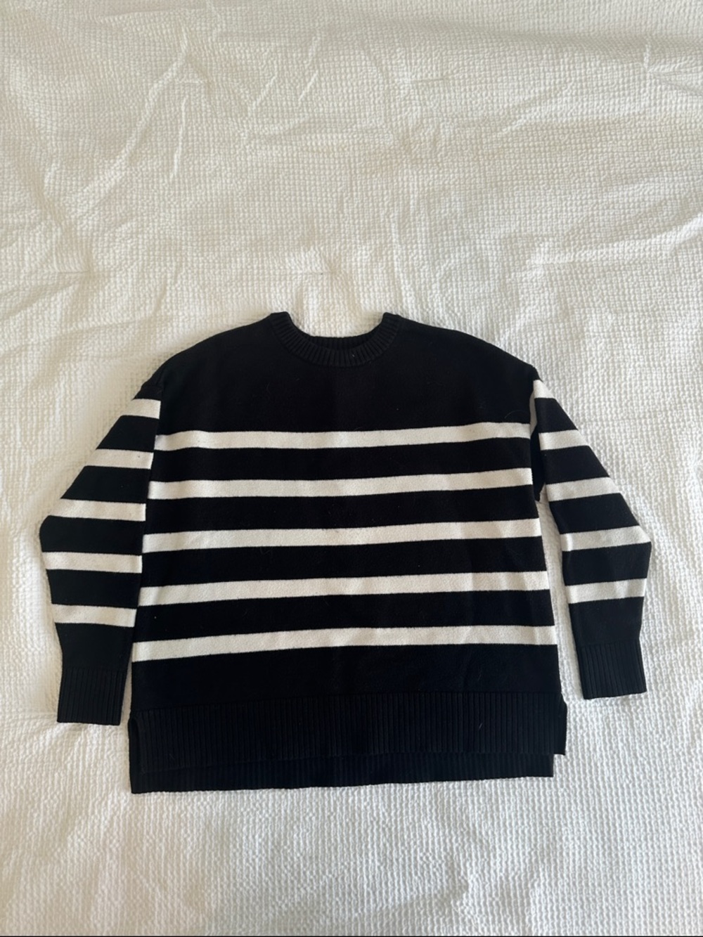 French Connection Black & White Striped Crewneck Sweater